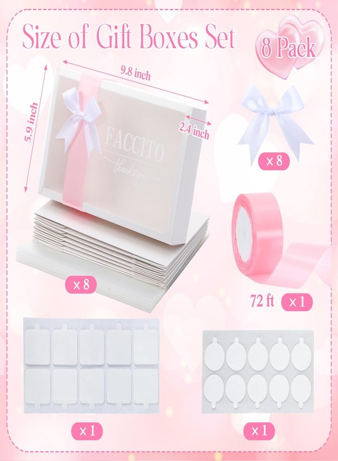Faccito 8 Pcs Thank You Gift Boxes with Window Bulk 9.8x5.9x2.4 Inch Clear Bridesmaid Proposal Box with Pink Ribbon, White Bows, Double Sided Clear dot for Wedding, Packaging, Present, Birthday - Image 2